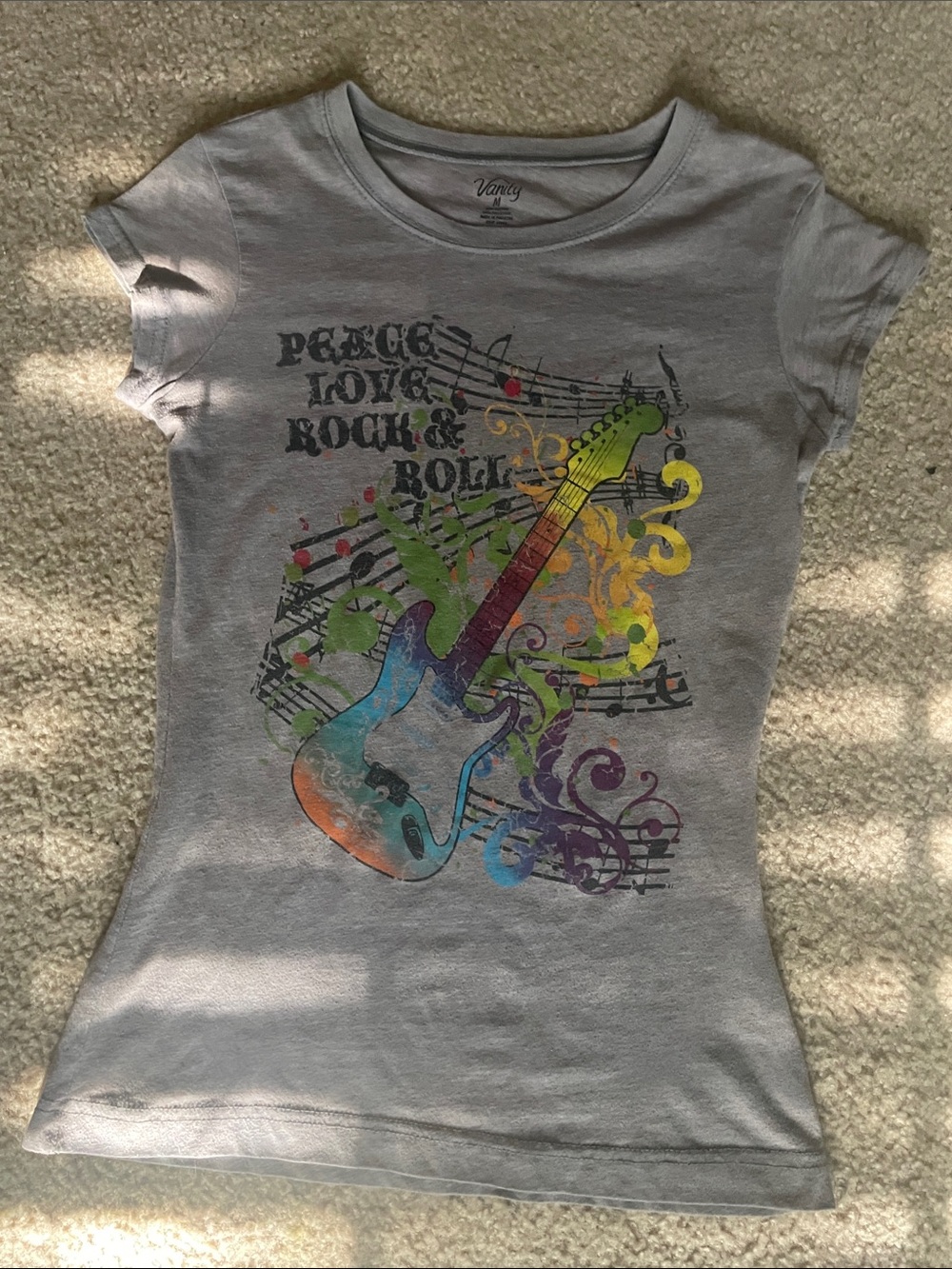 Vanity Gray Short Sleeve Tee with Rainbow Guitar Graphic